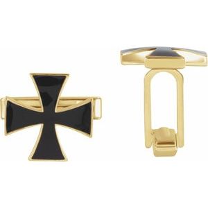 14K Yellow 15 mm Black Enamel Maltese Cross Cuff Links - BN & CO JEWELRY