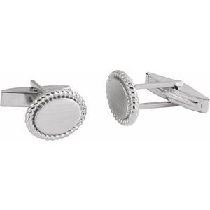 14K White 15.6x12.5 mm Rope Pattern Cuff Links - BN & CO JEWELRY