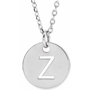 Sterling Silver Initial Z 10 mm Disc 16-18" Necklace - BN & CO JEWELRY