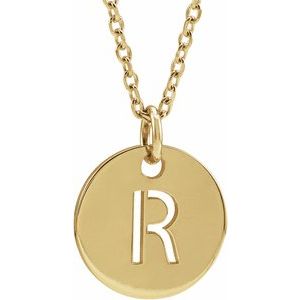 18K Yellow Gold-Plated Sterling Silver Initial R 10 mm Disc 16-18" Necklace - BN & CO JEWELRY