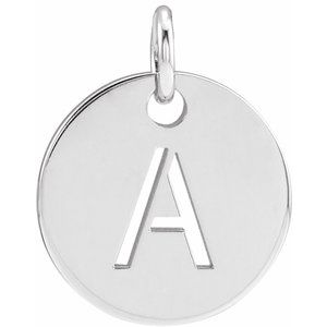 14K White Initial A 10 mm Disc Pendant - BN & CO JEWELRY