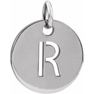 14K White Initial R 10 mm Disc Pendant - BN & CO JEWELRY