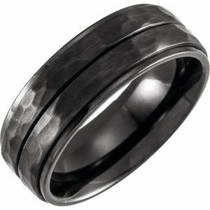 Black Titanium 8 mm Grooved Flat Edge Band Size 12 - BN & CO JEWELRY