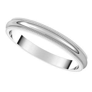 14K White 2.5 mm Milgrain Half Round Band Size 8 - BN & CO JEWELRY