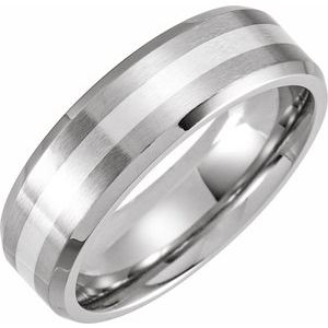 Cobalt 7 mm Beveled-Edge Band with Sterling Silver Inlay - BN & CO JEWELRY