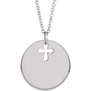 Sterling Silver Pierced Cross Disc 16-18" Necklace - BN & CO JEWELRY