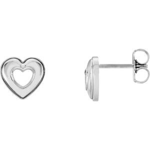 14K White 8.5x8 mm Heart Earrings - BN & CO JEWELRY