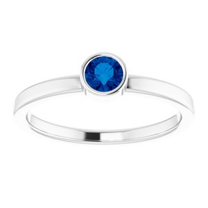 Rhodium-Plated Sterling Silver 4 mm Imitation Blue Sapphire Ring - BN & CO JEWELRY