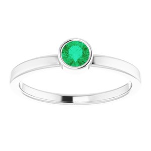 Rhodium-Plated Sterling Silver 4 mm Imitation Emerald Ring - BN & CO JEWELRY