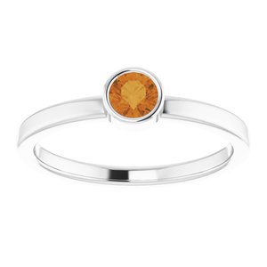 Rhodium-Plated Sterling Silver 4 mm Imitation Citrine Ring - BN & CO JEWELRY