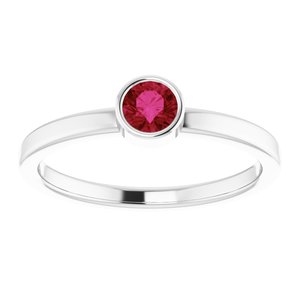 Rhodium-Plated Sterling Silver 4 mm Imitation Ruby Ring - BN & CO JEWELRY