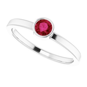 Rhodium-Plated Sterling Silver 4 mm Imitation Ruby Ring - BN & CO JEWELRY