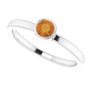 Rhodium-Plated Sterling Silver 4 mm Imitation Citrine Ring - BN & CO JEWELRY