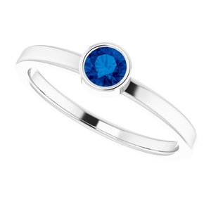 Rhodium-Plated Sterling Silver 4 mm Imitation Blue Sapphire Ring - BN & CO JEWELRY