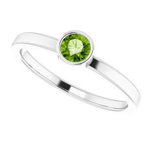 Rhodium-Plated Sterling Silver 4 mm Imitation Peridot Ring - BN & CO JEWELRY