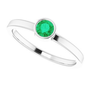 Rhodium-Plated Sterling Silver 4 mm Imitation Emerald Ring - BN & CO JEWELRY