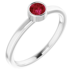 Rhodium-Plated Sterling Silver 4 mm Imitation Ruby Ring - BN & CO JEWELRY