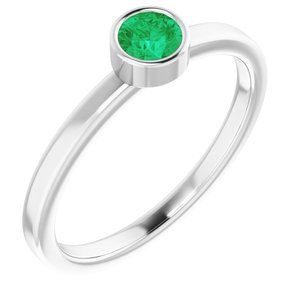 Rhodium-Plated Sterling Silver 4 mm Imitation Emerald Ring - BN & CO JEWELRY