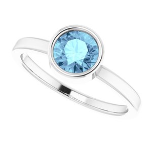 Rhodium-Plated Sterling Silver 6 mm Imitation Aquamarine Ring - BN & CO JEWELRY