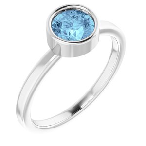 Rhodium-Plated Sterling Silver 6 mm Imitation Aquamarine Ring - BN & CO JEWELRY