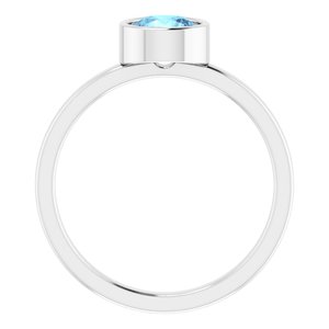 Rhodium-Plated Sterling Silver 6 mm Imitation Aquamarine Ring - BN & CO JEWELRY