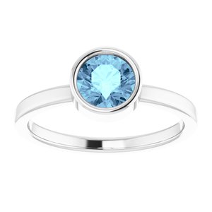 Rhodium-Plated Sterling Silver 6 mm Imitation Aquamarine Ring - BN & CO JEWELRY