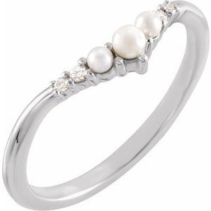 14K White Pearl & .03 CTW Natural Diamond Contour Band - BN & CO JEWELRY