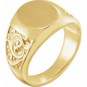 14K Yellow 14x12 mm Scroll Signet Ring - BN & CO JEWELRY