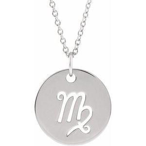 Sterling Silver Virgo Zodiac Disc 16-18" Necklace - BN & CO JEWELRY