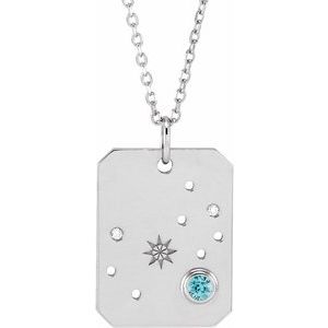 Sterling Silver Natural Blue Zircon & .0075 CTW Natural Diamond Scorpio Zodiac Constellation 16-18" Necklace - BN & CO JEWELRY