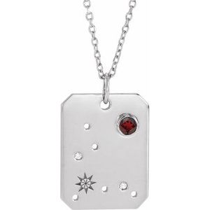 Sterling Silver Natural Mozambique Garnet & .0075 CTW Natural Diamond Pisces Zodiac Constellation 16-18" Neckla - BN & CO JEWELRY