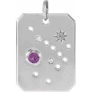 Sterling Silver Natural Amethyst & .0075 CTW Natural Diamond Sagittarius Zodiac Constellation Pendant - BN & CO JEWELRY