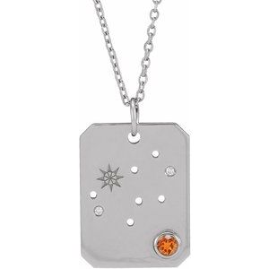 Sterling Silver Natural Orange Garnet & .0075 CTW Natural Diamond Virgo Zodiac Constellation 16-18" Necklace - BN & CO JEWELRY