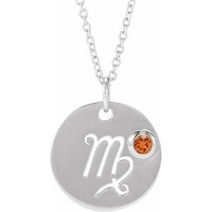 Sterling Silver Natural Orange Garnet Virgo Zodiac 16-18" Necklace - BN & CO JEWELRY