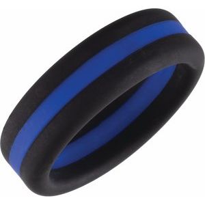 Black with Blue Stripe Silicone Dome Comfort-Fit Band Size 9 - BN & CO JEWELRY