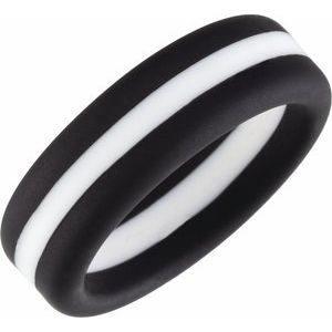 Black with White Stripe Silicone Dome Comfort-Fit Band Size 8 - BN & CO JEWELRY