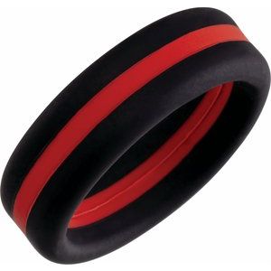 Black with Red Stripe Silicone Dome Comfort-Fit Band Size 13 - BN & CO JEWELRY