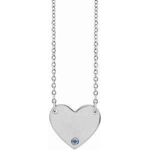 Sterling Silver Natural Aquamarine Engravable Heart 18" Necklace - BN & CO JEWELRY