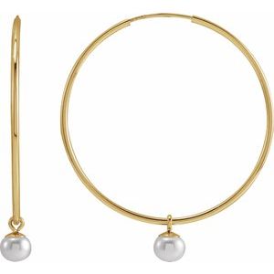 14K Yellow Cultured Freshwater Pearl 30 mm Hoop Earrings - BN & CO JEWELRY