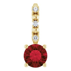 14K Yellow Imitation Mozambique Garnet & .01 CTW Natural Diamond Charm/Pendant - BN & CO JEWELRY