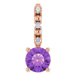 14K Rose Imitation Amethyst & .01 CTW Natural Diamond Charm/Pendant - BN & CO JEWELRY