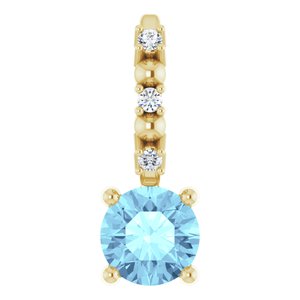 14K Yellow Imitation Aquamarine & .01 CTW Natural Diamond Charm/Pendant - BN & CO JEWELRY