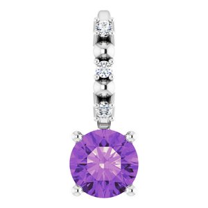 14K White Imitation Amethyst & .01 CTW Natural Diamond Charm/Pendant - BN & CO JEWELRY