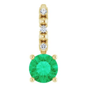 14K Yellow Imitation Emerald & .01 CTW Natural Diamond Charm/Pendant - BN & CO JEWELRY