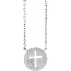 Sterling Silver Pierced Cross Hammered Disc 18" Necklace - BN & CO JEWELRY