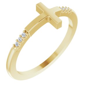 14K Yellow .025 CTW Diamond Stackable Sideways Cross Ring - BN & CO JEWELRY