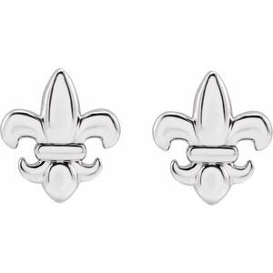 14K White Fleur-de-Lis Earrings - BN & CO JEWELRY