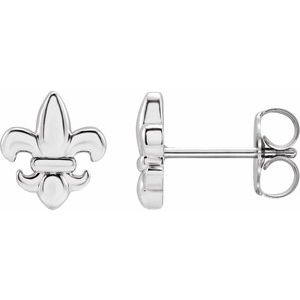 14K White Fleur-de-Lis Earrings - BN & CO JEWELRY