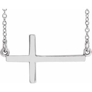 Sterling Silver 22x11.5 mm Sideways Cross 16-18" Necklace - BN & CO JEWELRY