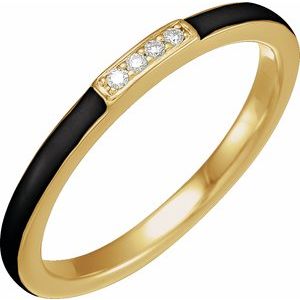 14K Yellow .03 CTW Natural Diamond & Black Enamel Stackable Ring - BN & CO JEWELRY